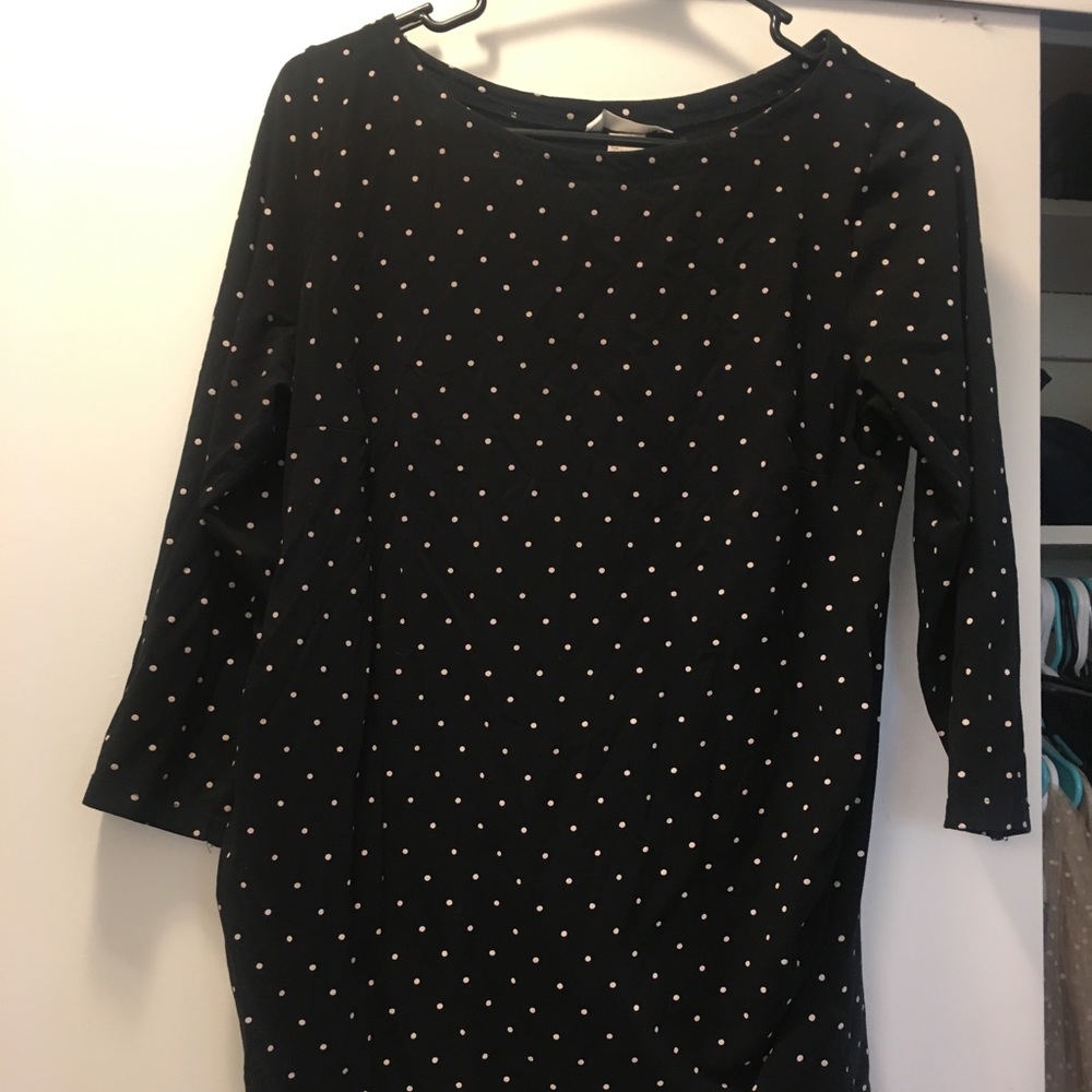 H&M stretch knit top black polka dots.
